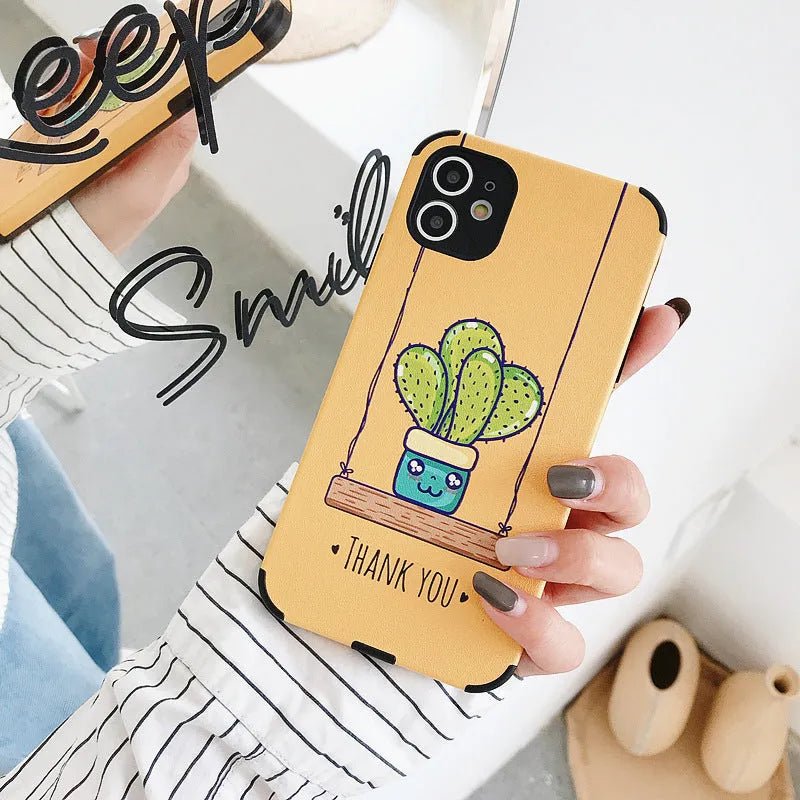 Cactus embossed leather-look TPU phone case for Apple iPhone, Blue and Khaki colours
