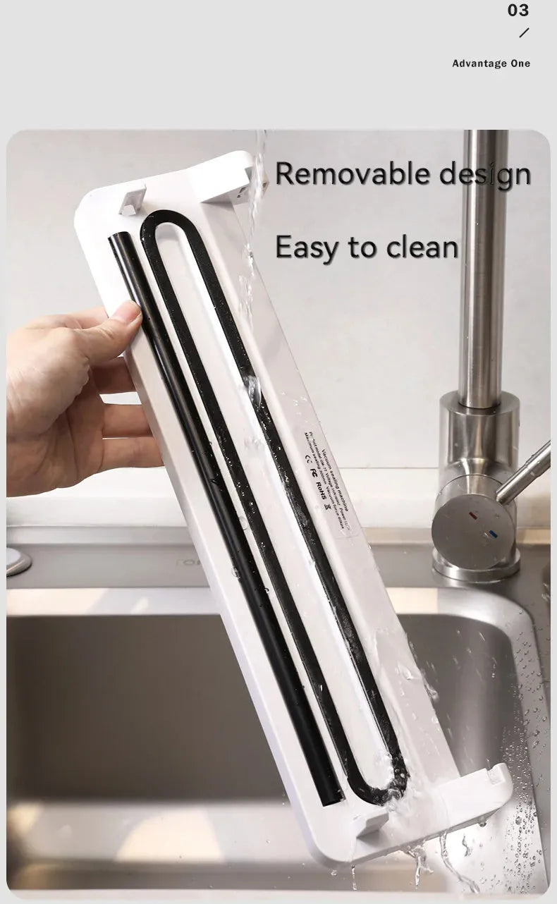 Compact white automatic vacuum sealer machine for household food preservation with wireless charging capability