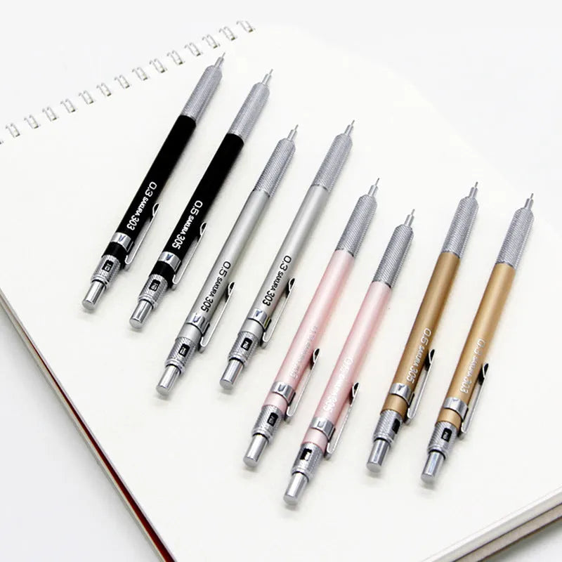 Japanese cherry metal mechanical pencil in gold, silver, black, or pink colour options.