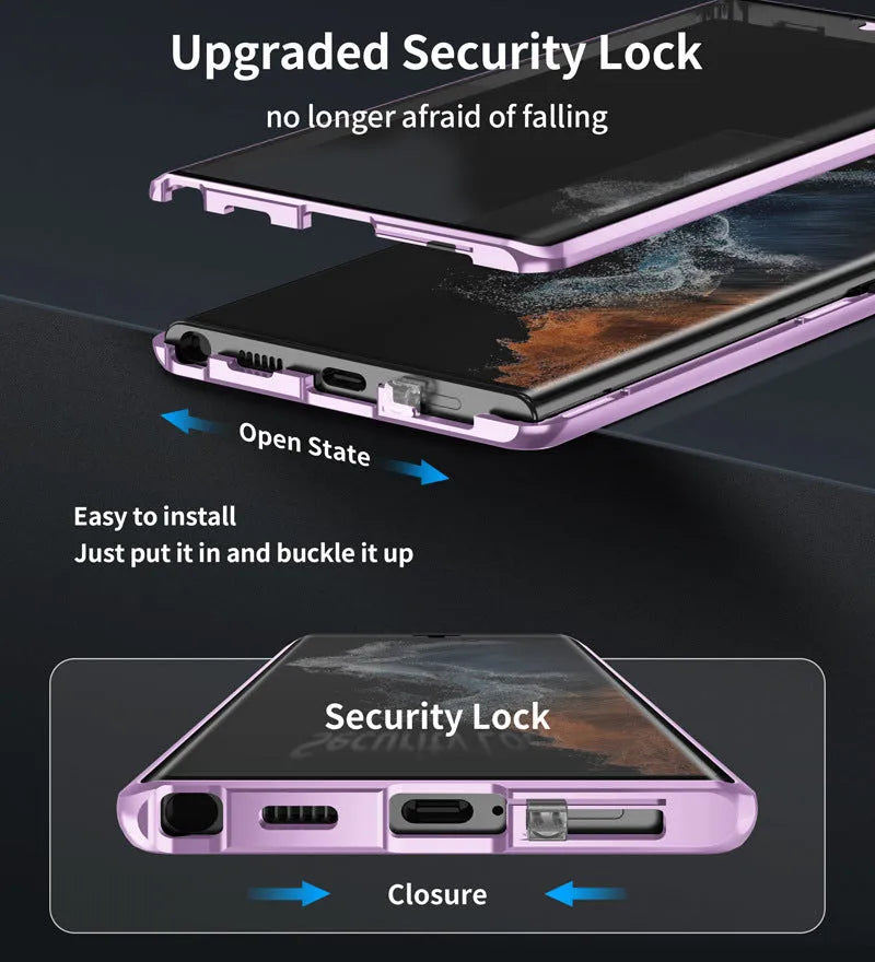 Magnetic mirror phone case in multiple colours for Samsung S24 Ultra, S23 Ultra with peep-proof screen cover.