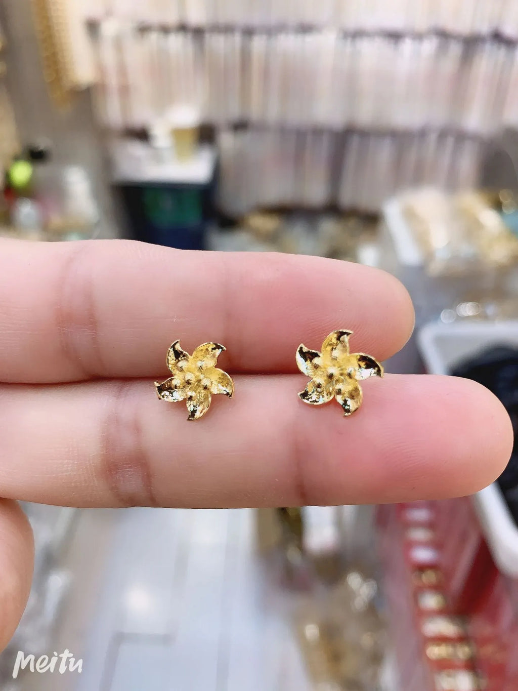 24K gold plated ear stud earrings for women, gold plated copper flower design