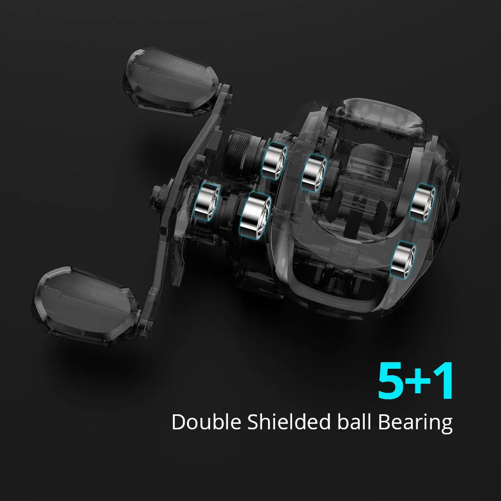 Drip wheel fishing reel with rocking wheel mechanism for left or right hand use