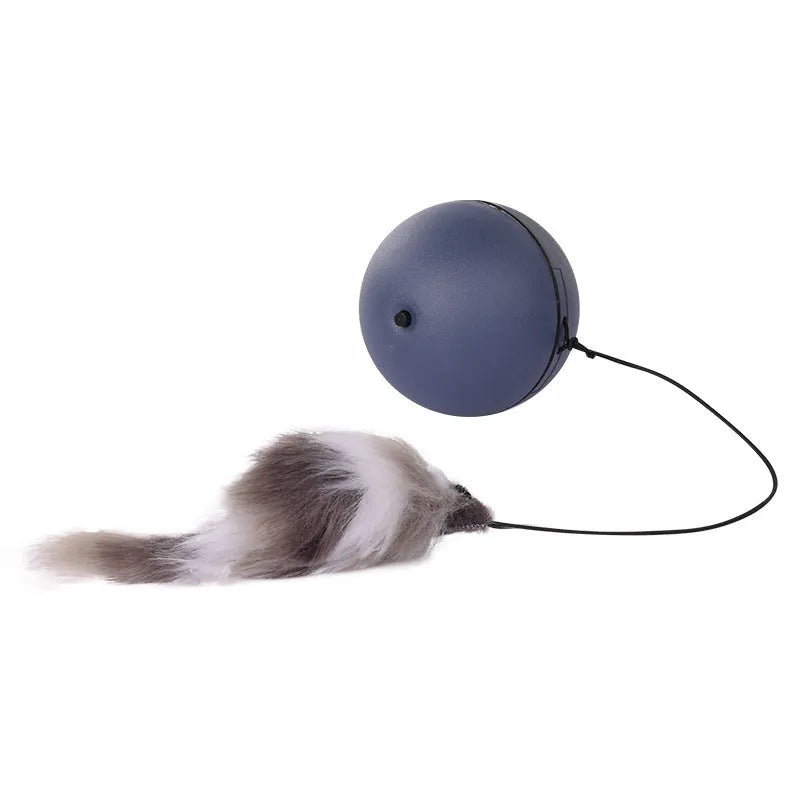 Grey plush mouse cat toy with blue and orange details measuring 8.5cm