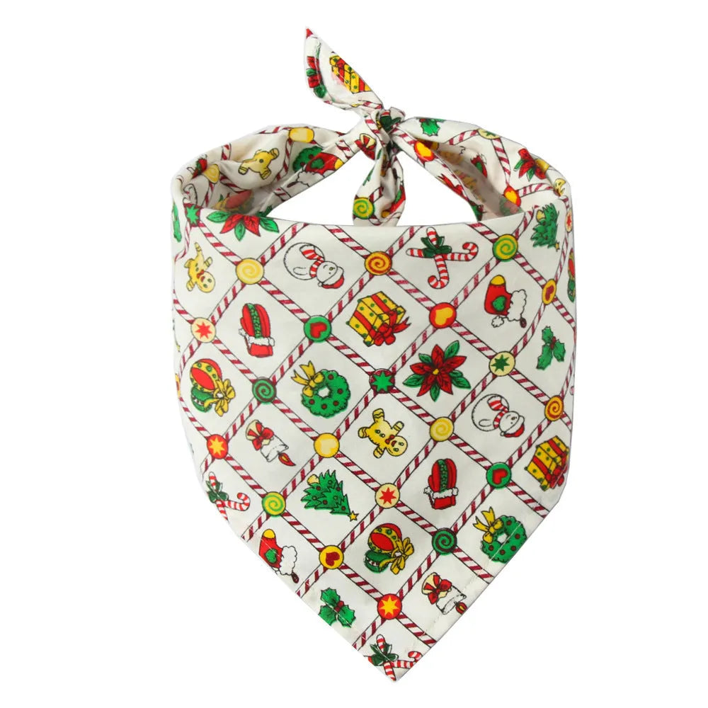Cotton pet saliva towel triangle scarf dog bib cat bandana, 45x45x65cm, Christmas colours
