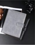 A5 leather notebook with 6-hole binder clip in black, blue, brown, grey or red colours