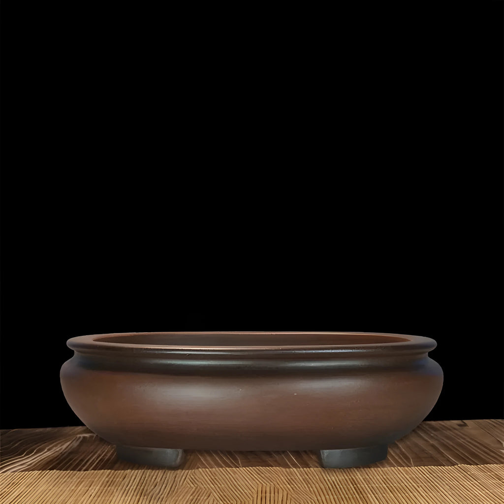 Handmade classical purple clay desktop flowerpot measuring 58 cm wide by 47 cm high.