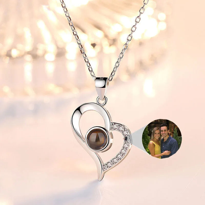 925 silver projection colour photo heart necklace with rose gold finish and chain, 20.5x16.3mm pendant