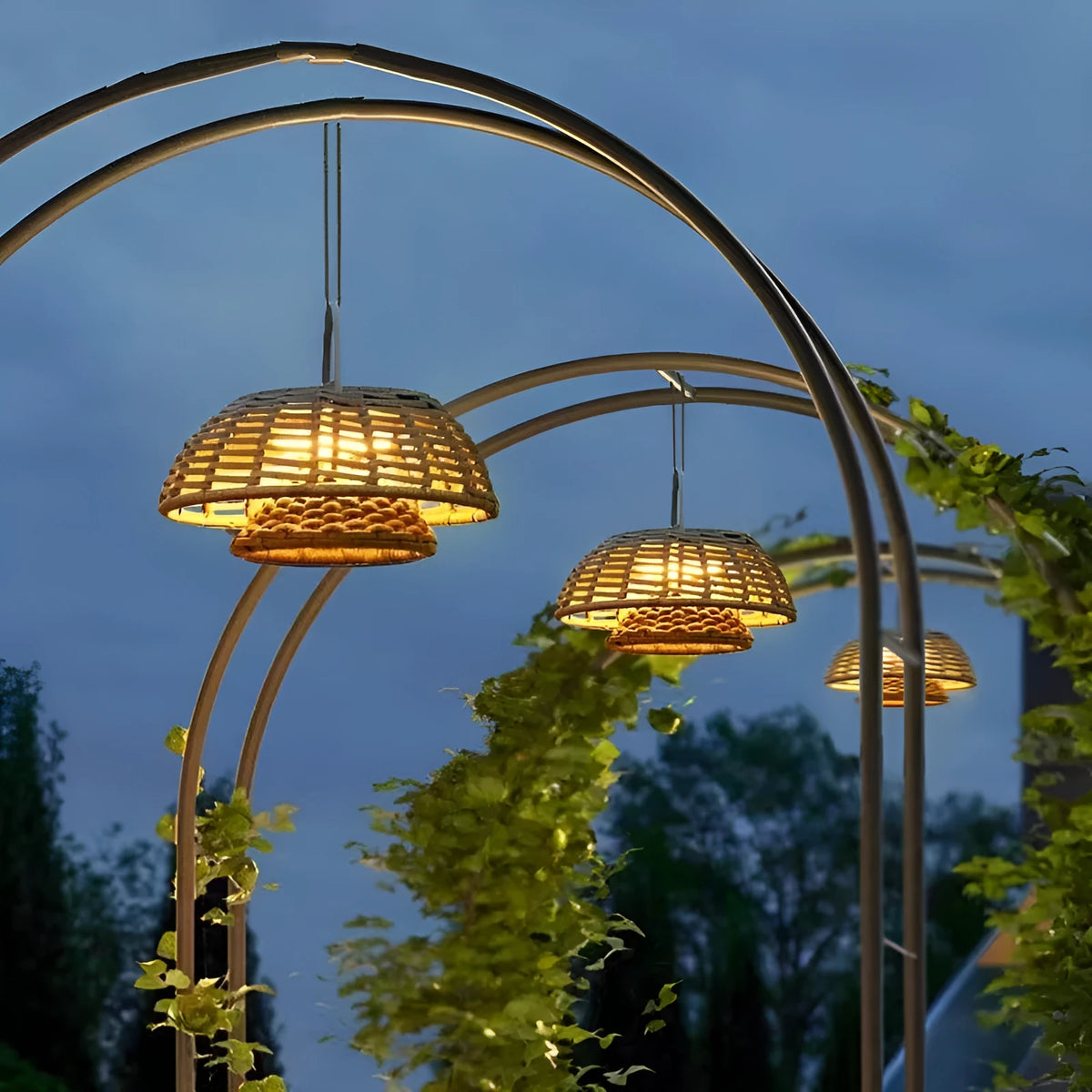 Outdoor chandelier garden lamp, 25cm stainless steel LED 5W IP65 plug-in, Rattan Colour or Taupe