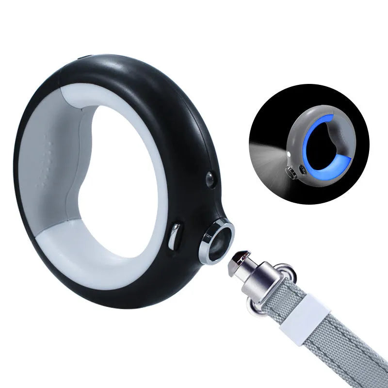 Automatic telescopic dog lead with lamp, USB rechargeable, ABS, colour box 22 x 15 x 4cm, pink blue white black