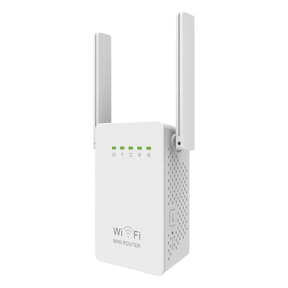 Dual antenna dual network port WiFi repeater with RJ-45 cable for home or hotel network extension