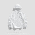 Light grey hooded sun protection jacket for men and women made from stretchy Lycra spandex fabric.