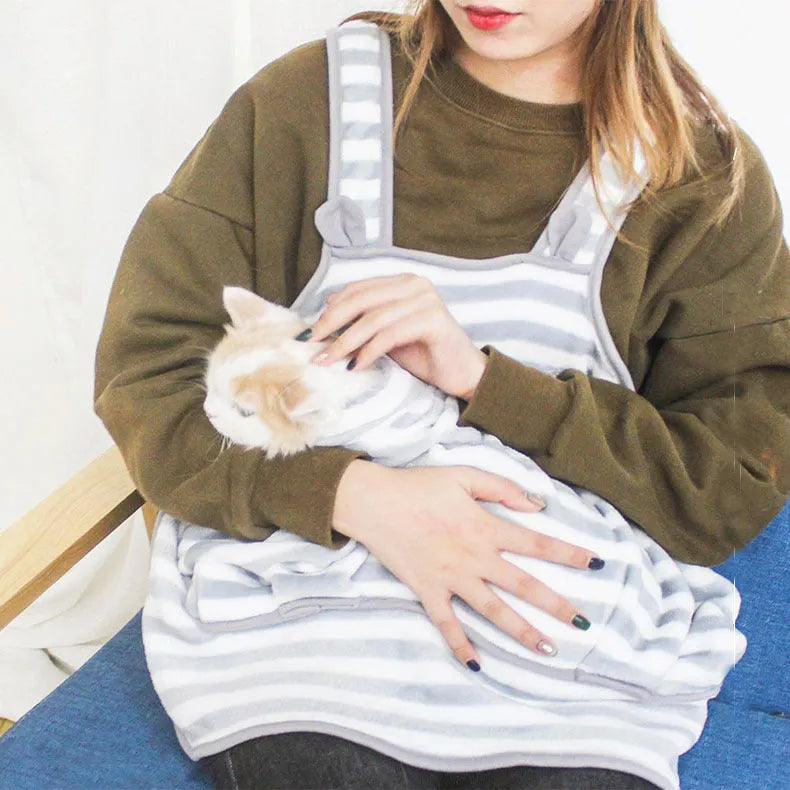 Pets apron in coral fleece with inner bag, non-stick and anti-grab for cats and small dogs 1-7kg