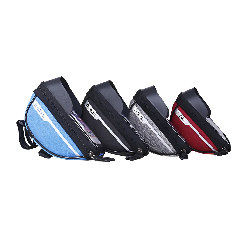 B-SOUL bicycle mobile phone bag with 7-inch touch screen, light barrier design, 18.5 x 9.5 x 8.5 cm, available in red, grey, black, and blue