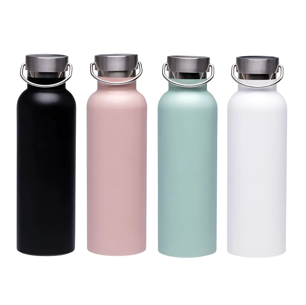 750ml stainless steel sports water bottle, 304 steel inside and outside, 24 x 7.5 cm, 340g, in Black or White