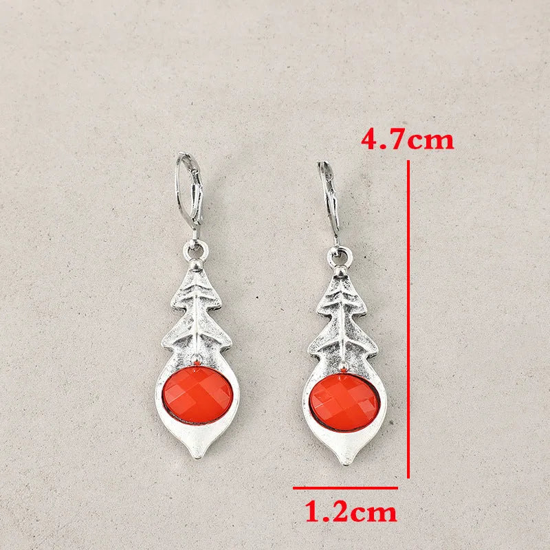 Fashion bohemian triangle inlaid ruby vintage earrings for women