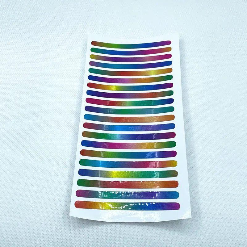 Pack of 20 arc-shaped PVC reflective stickers for car wheel hubs in multiple colour options
