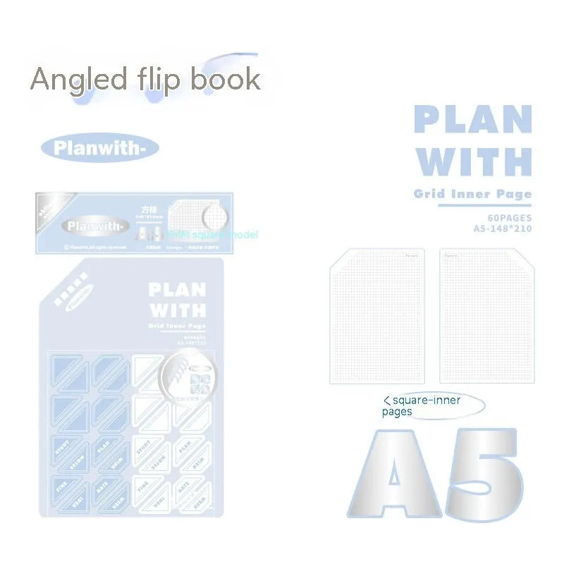 Oblique angle artsy Ins style salt series student notebook in A5 and B5 sizes with white or blue plaid cover options.