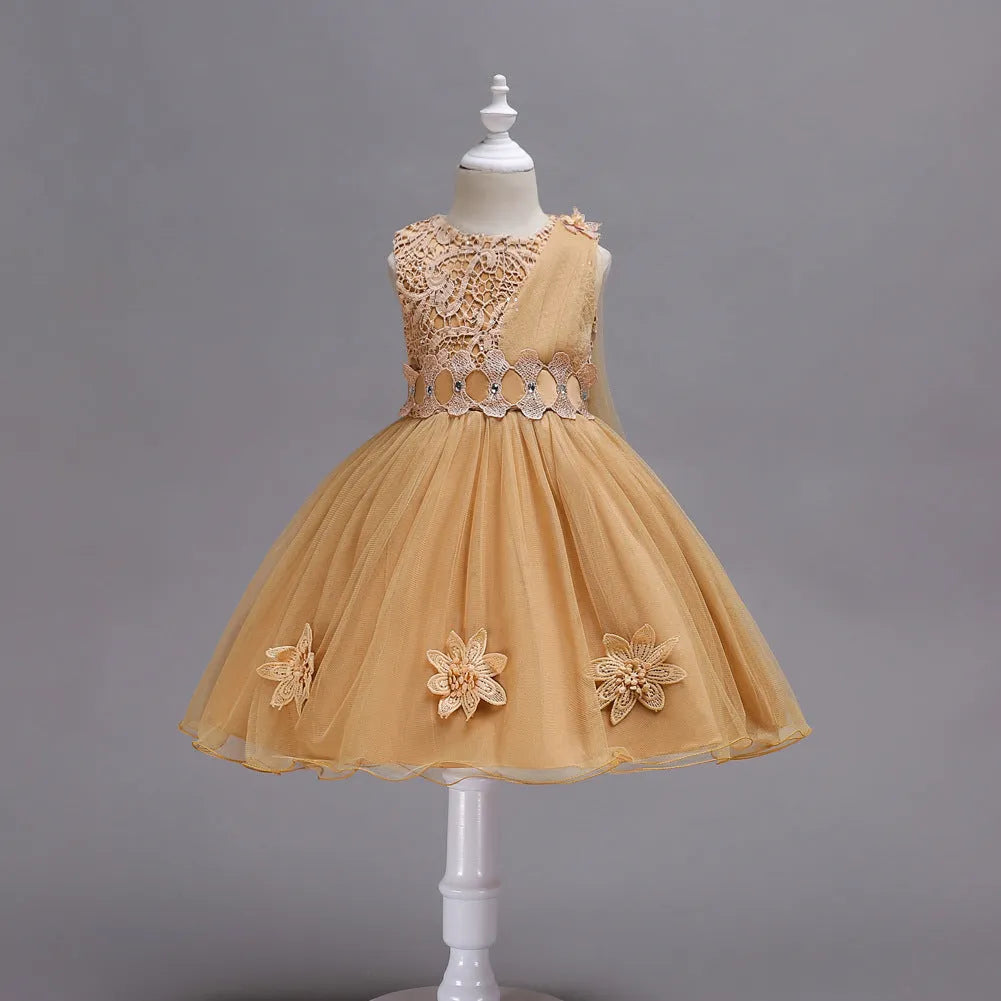 Baby girl A-line satin dress in rose red colour with structured collar and short sleeves