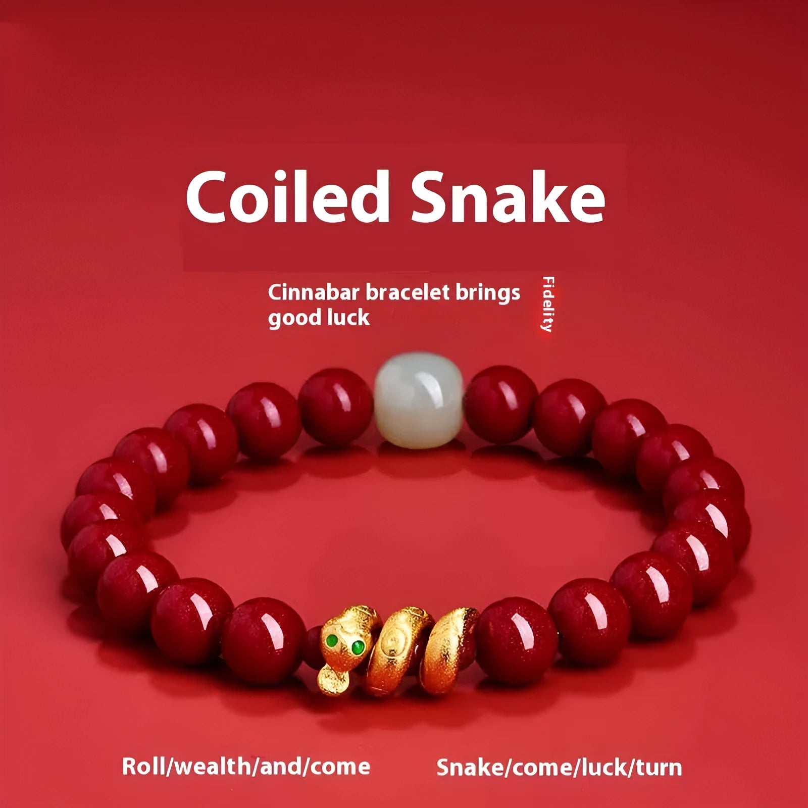 Handmade red cinnabar snake zodiac bracelet with roll snake beads in Chinese style