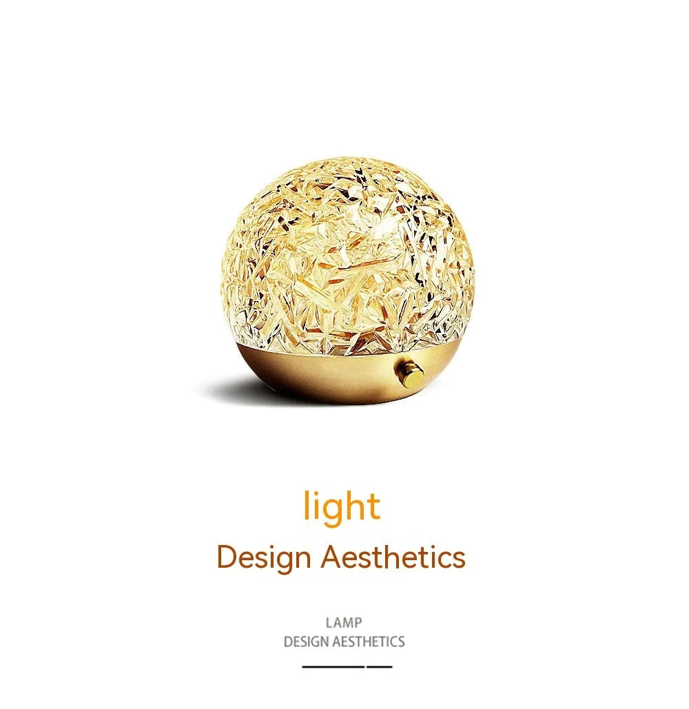 Water ripple projector night light with touch and remote control, acrylic metal USB mood lamp in spherical style