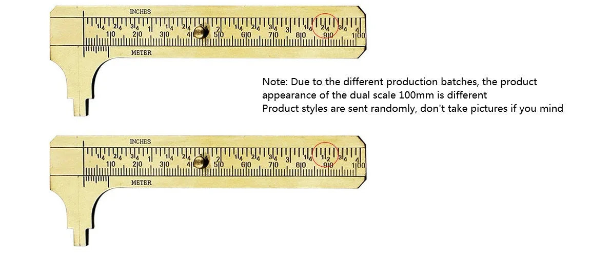 Mini copper vernier caliper with double scale, 100mm range, and 24mm card foot for small object measuring