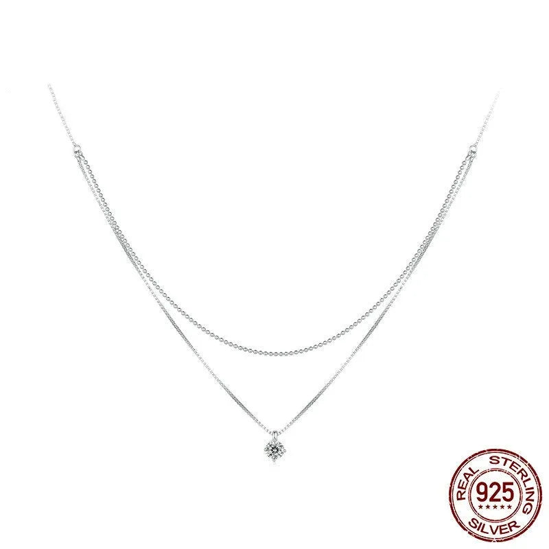 S925 sterling silver double-layer pearl chain necklace with silver pendant for women