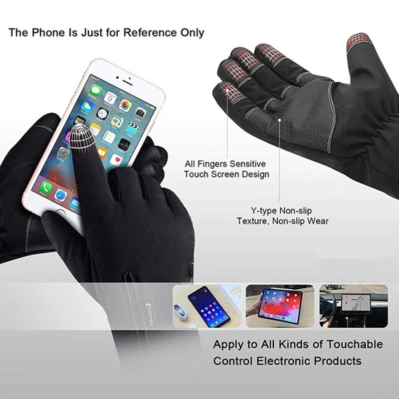 Winter cycling gloves with touchscreen fingertips and non-slip palm in black and grey, unisex sizes M to XXL
