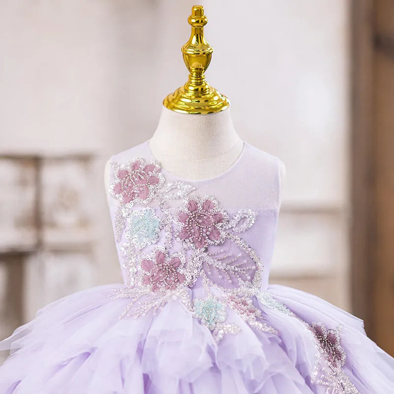 Purple princess dress for girls, rabbit fur and polyester lining, available in sizes 80cm to 160cm