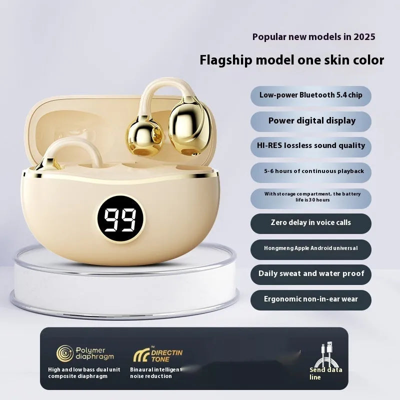 D151 wireless bone conduction Bluetooth headset with digital display, apricot colour, sports style
