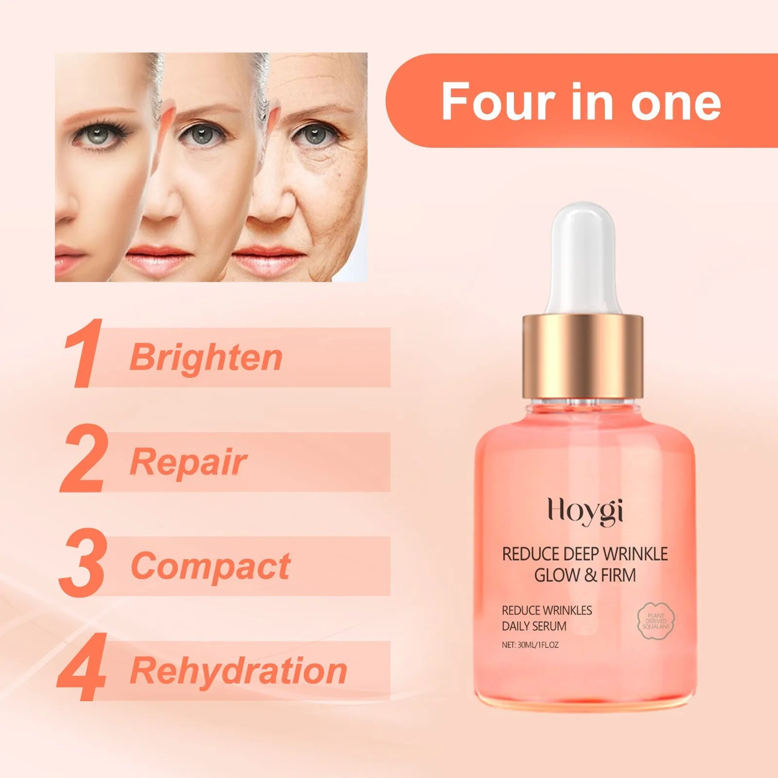 30ml rose essential oil serum bottle for facial brightening and wrinkle smoothing