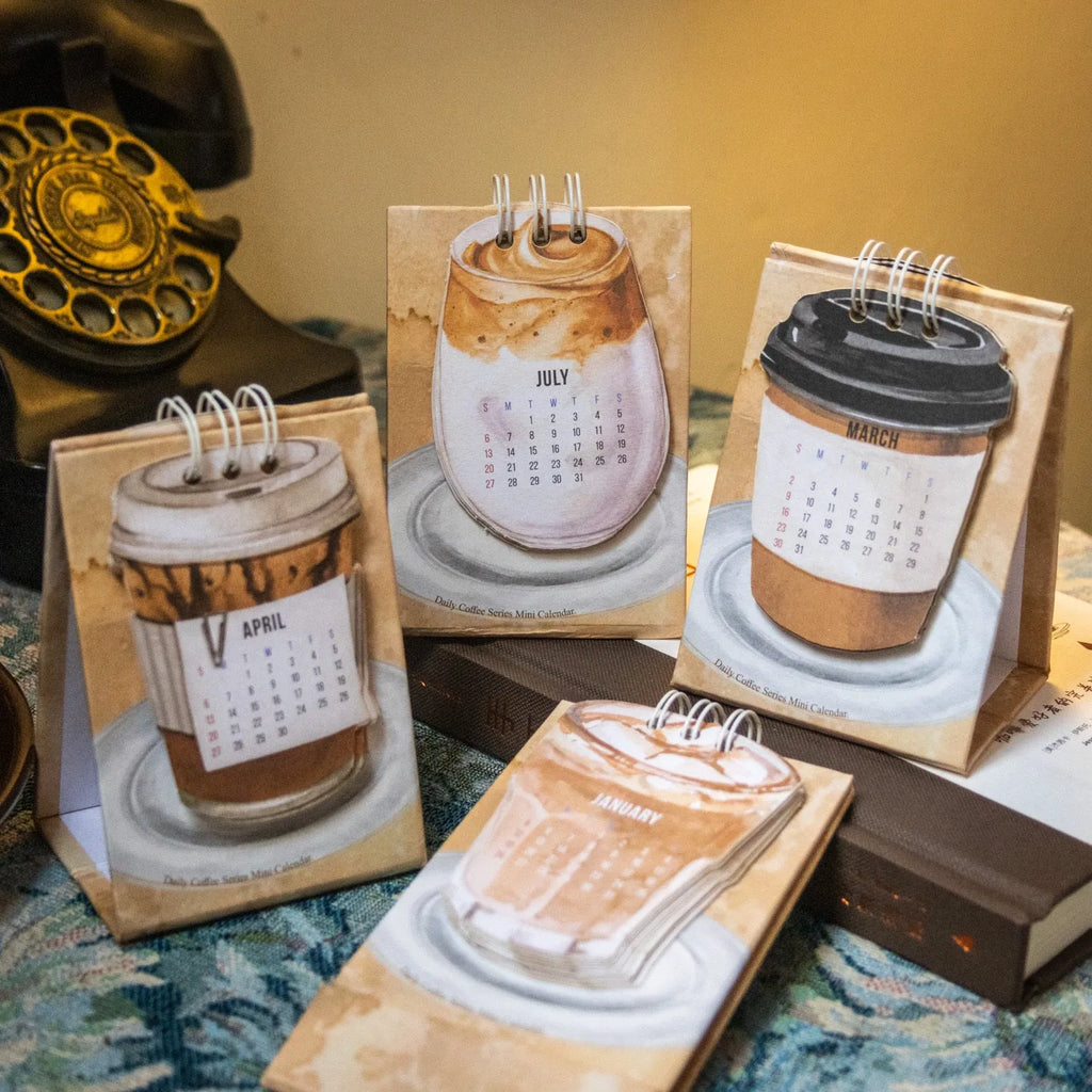 Coffee Time 2025 mini desk calendar with daily coffee design pages