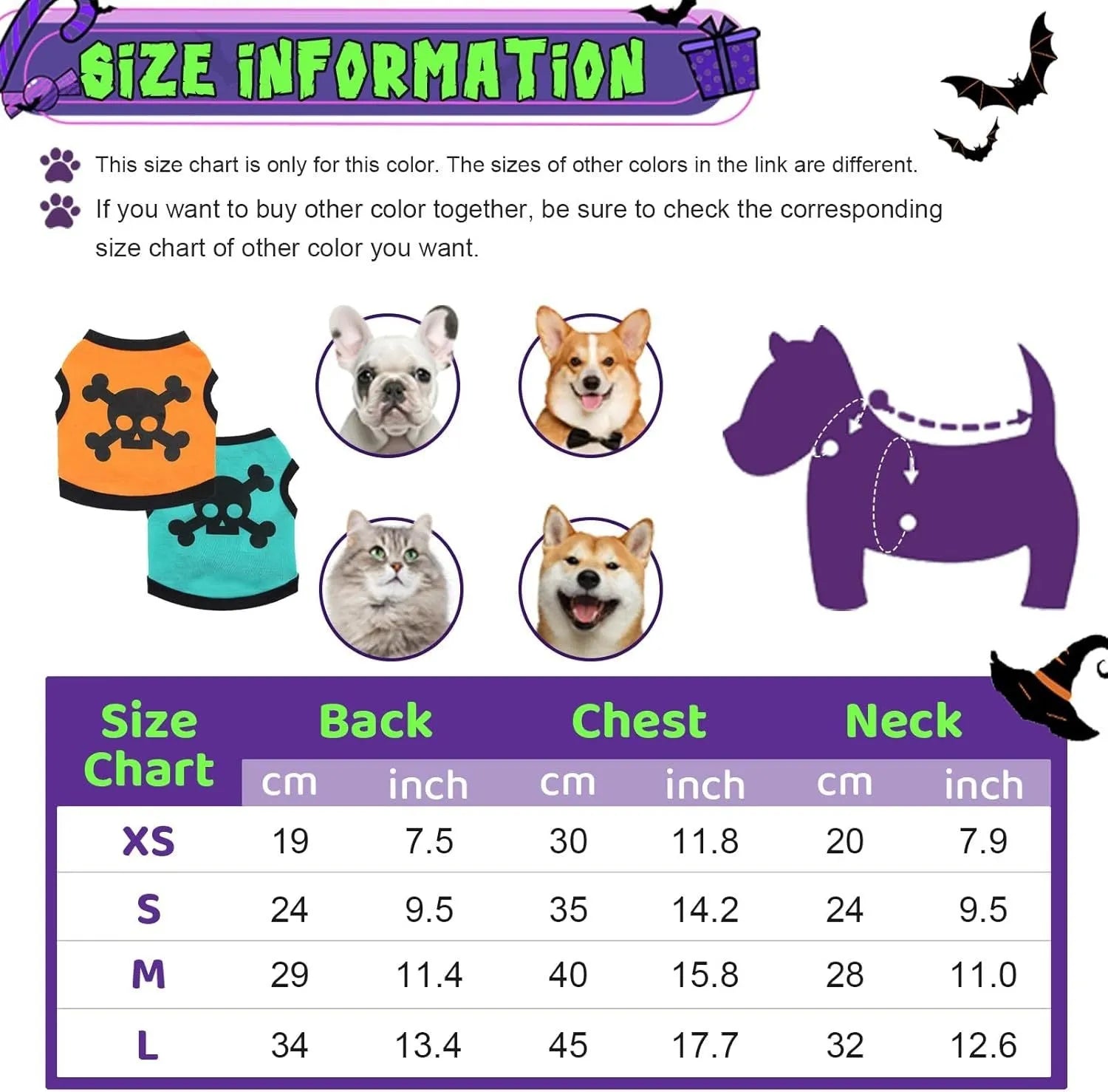 Blue Halloween dog vest with white skull bones pattern on colour block cotton fabric