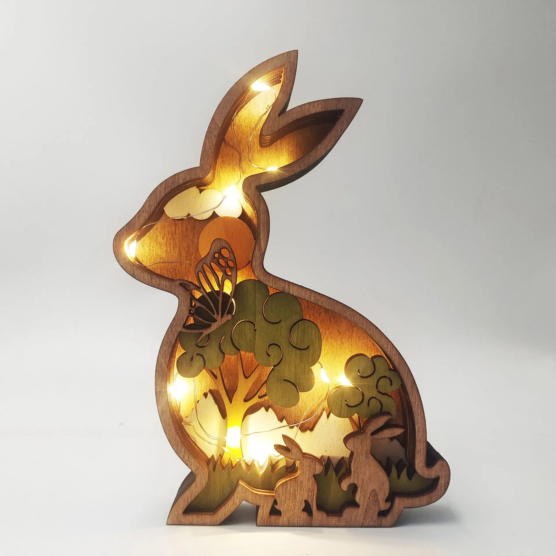 Boxwood wooden butterfly decoration with optional light, 18cm packed size