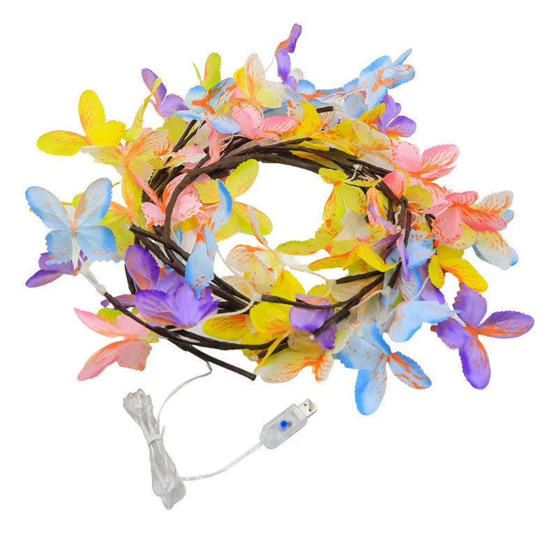 USB-powered LED butterfly tree rattan lamp with flexible branches and colour-changing lights