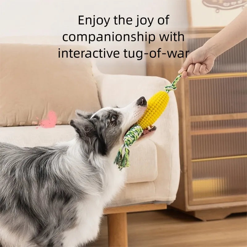 Pet Toy Corn Ball Knot Teething Toys set with two corn-shaped toys in yellow and green and one yellow ball on a white background
