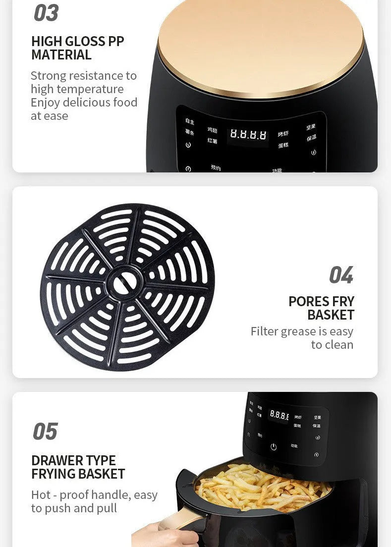 Smart touch air fryer with stainless steel body and touch control panel, 1400W, 305x305x345mm