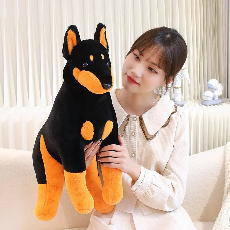 Black Doberman Pinscher plush toy with short plush fabric and PP cotton filling