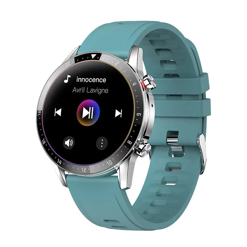 Bluetooth smartwatch with alloy case on wrist, showing time and heart rate on its 1.3-inch screen.