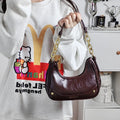 Wine red PU crescent underarm bag with chain detail, horizontal square shape, women's one-shoulder bag