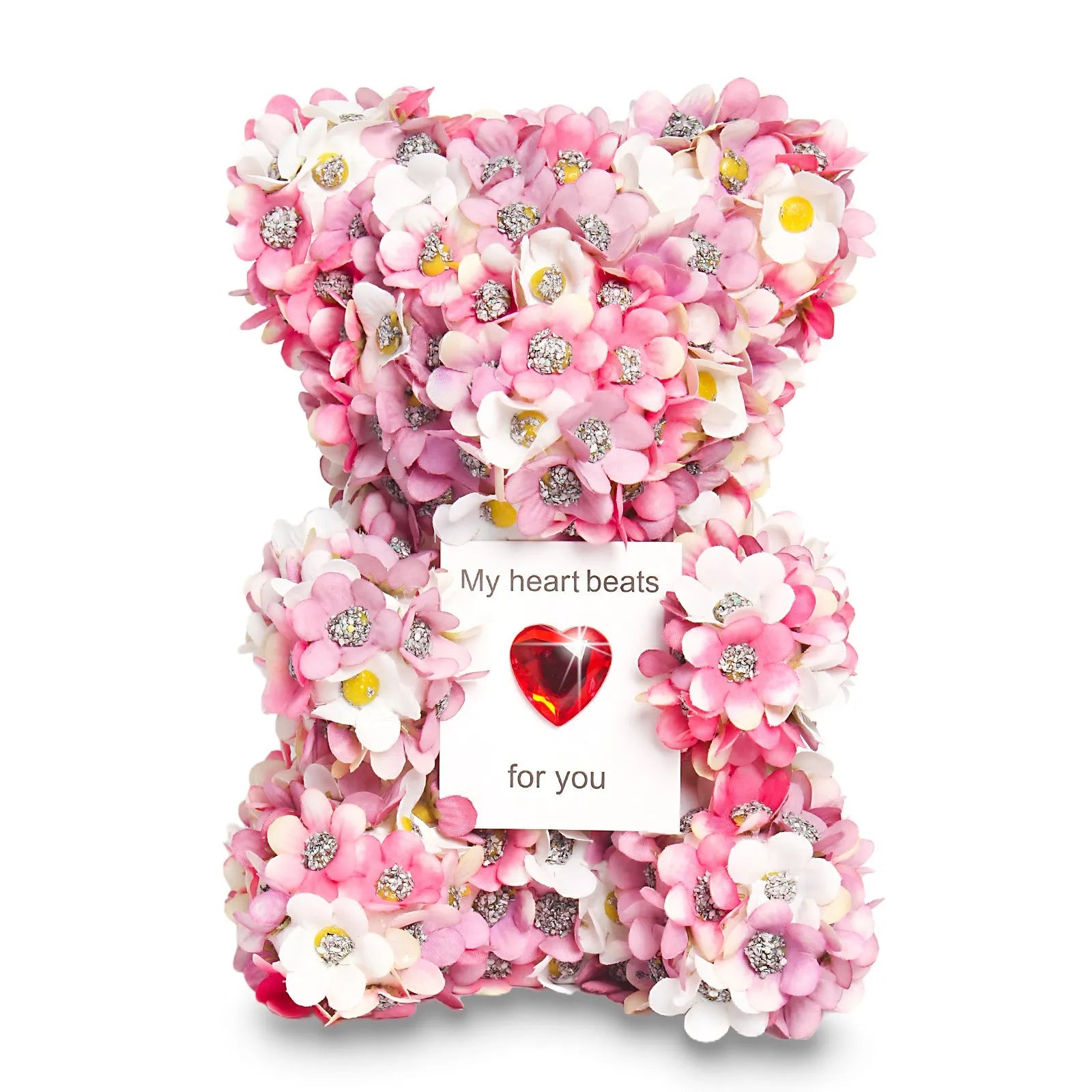 Pink handmade artificial rose bear ornament 17cm polyester foam