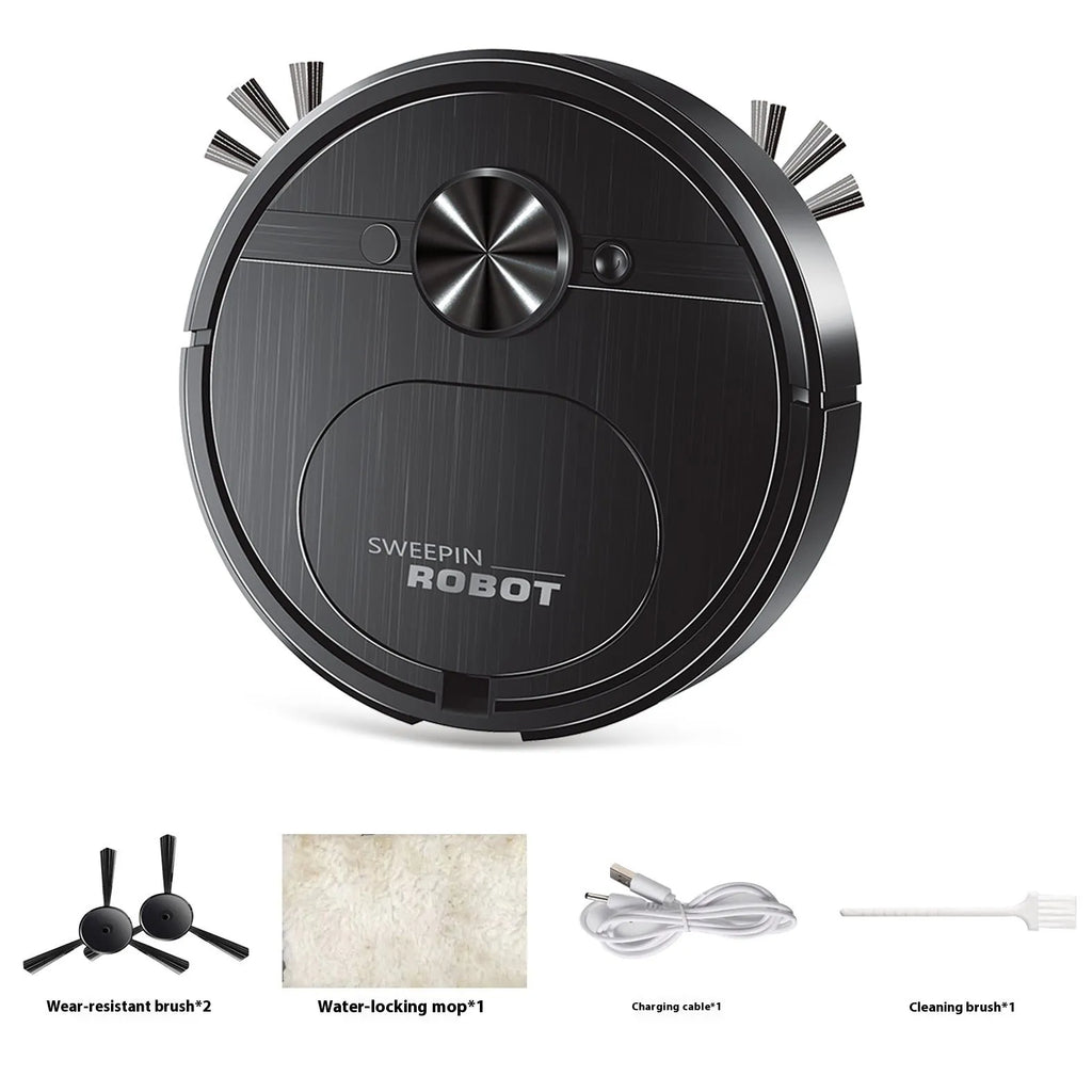 Black or white robot vacuum cleaner and mop with USB charging cable and accessories