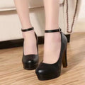 Women's chunky block heel high shoes in Milky White colour with a round toe and mid-height heel.