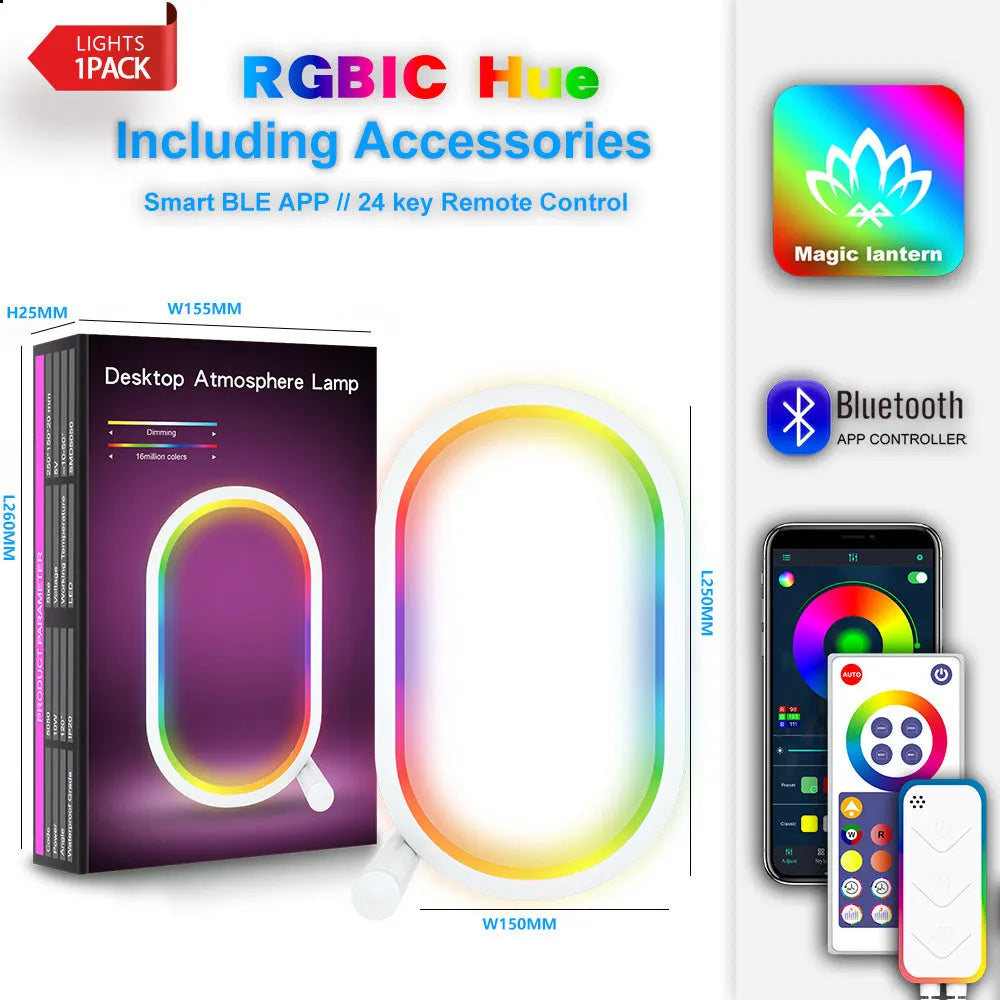 Smart RGB Ambience Light in black finish with USB cable and app control via smartphone