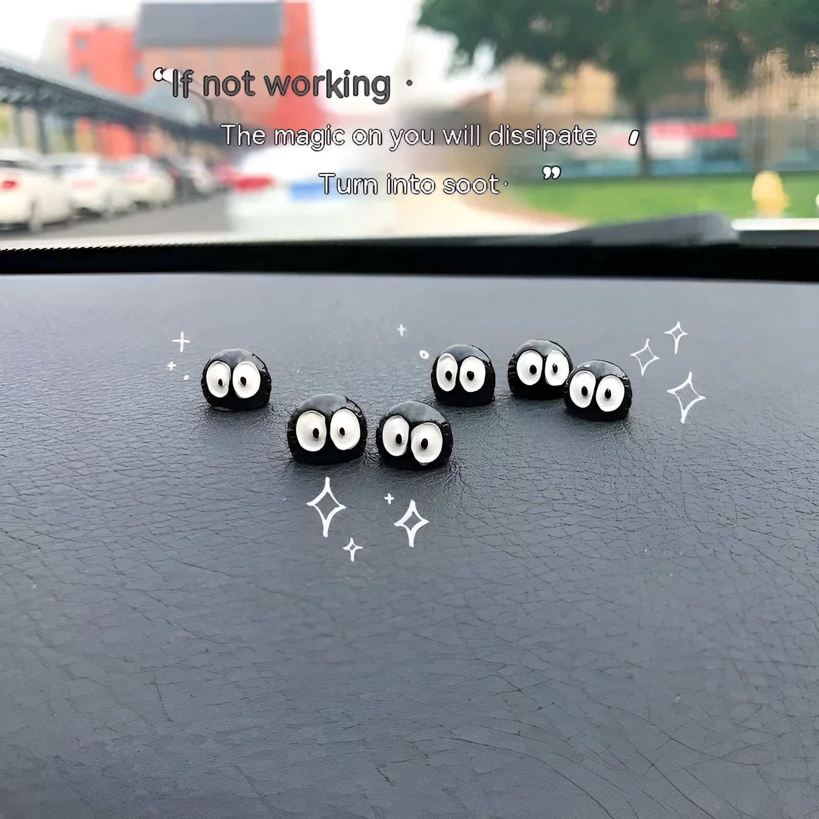 Black resin coal briquette car dashboard ornament with traceless mounting tape