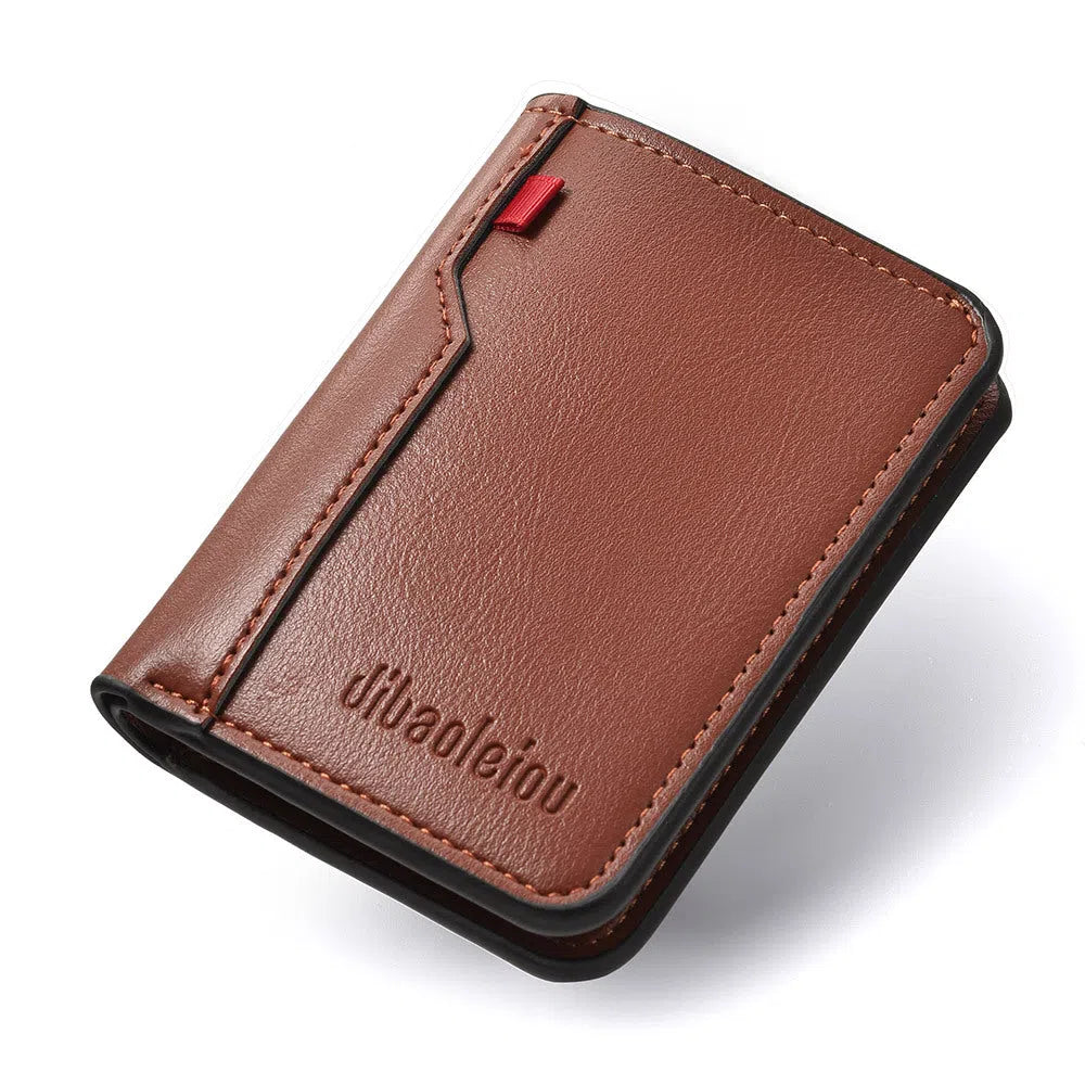 Vertical men's PU wallet in solid colour with stitching details, ultra-lightweight and waterproof design