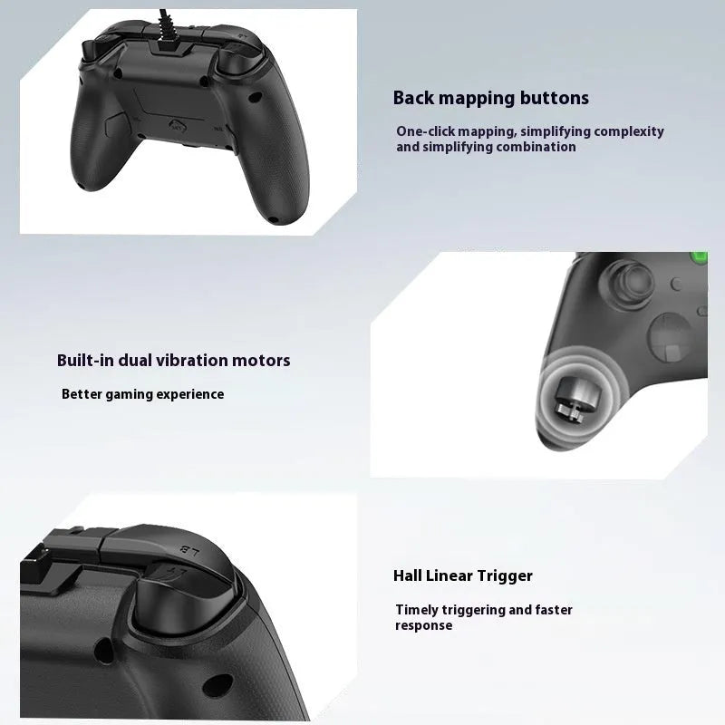 Wired game console controller handle in black with ABS construction and USB cable for PC and PS