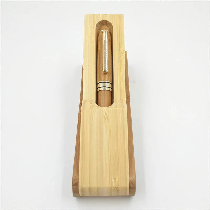 Bamboo ballpoint pen set with pen case, folded single cartoon design, true colour, grinding process