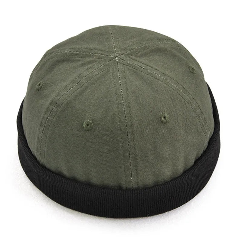 Cotton brimless skullcap sailor cap in Army Green with 12cm depth and 54-58cm circumference for men and women.