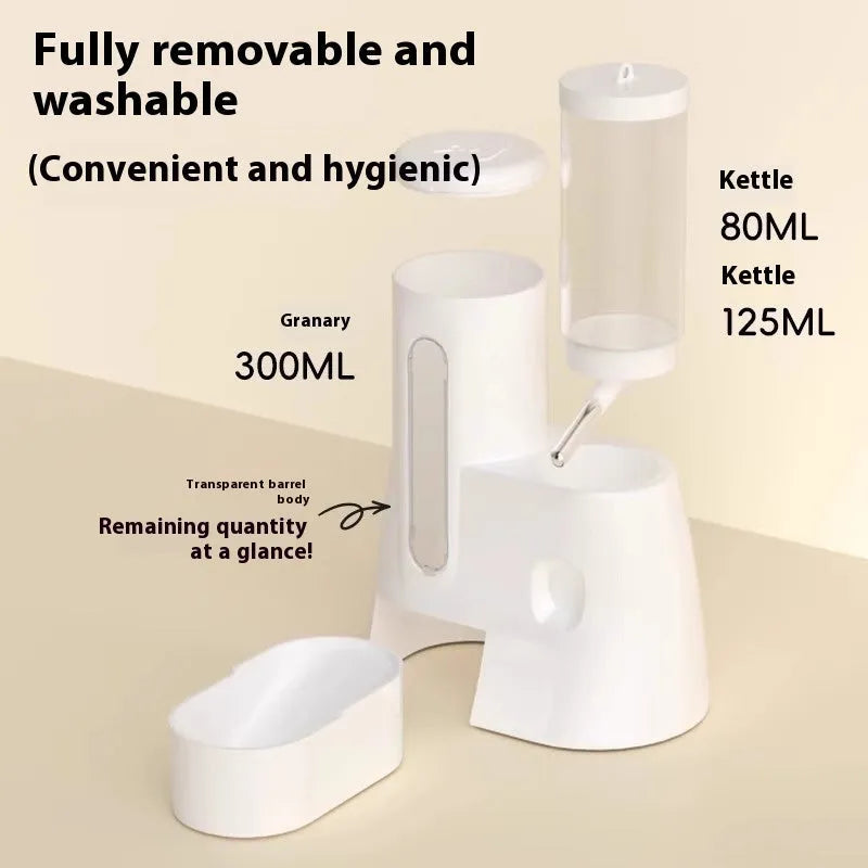 White hamster automatic drinking water feeder with food basin for small pets