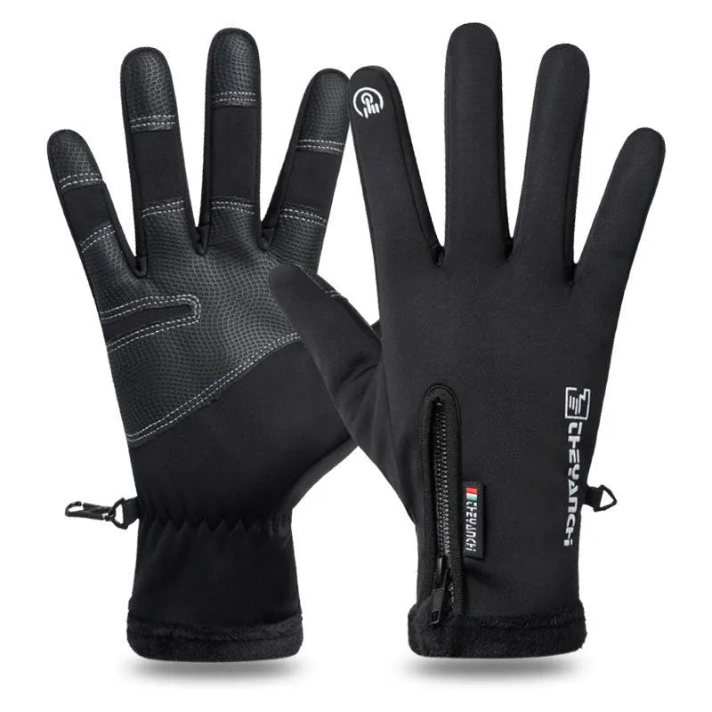 Winter cycling gloves with touchscreen fingertips and non-slip palm in black and grey, unisex sizes M to XXL